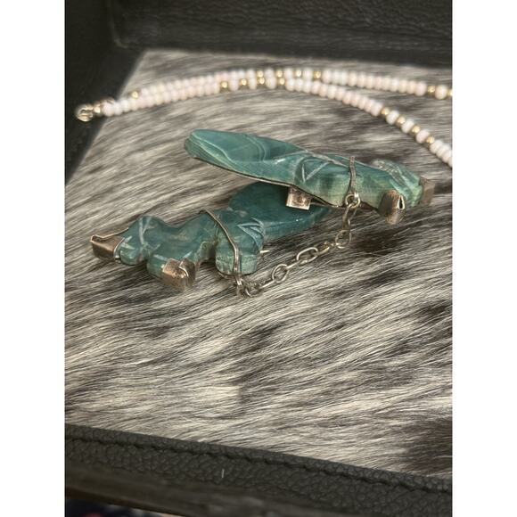 Vintage Sterling Silver Mexico Green Donkey Burro Brooch Double Duet Sweater Pin - Picture 12 of 12